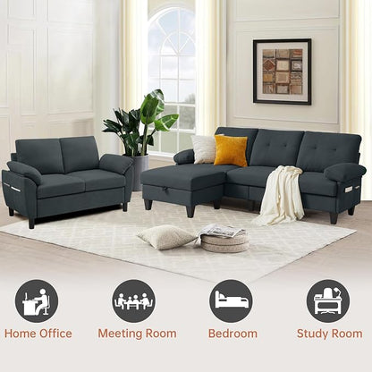 84" Convertible Sectional Sofa Set, 3 Seat L Shaped Couch - Image 6