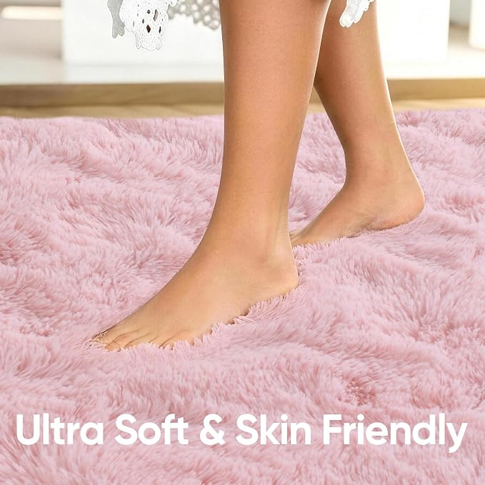 Noahas 4'x5'3'' Pink Fluffy Soft Area Rug Non-Slip - Image 5