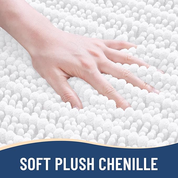 Arotive Luxury Chenille Bathroom Rug Mat, Extra Soft Thick Absorbent Shaggy Bath Rugs, Non-Slip Machine Wash Dry, Plush Bath Mats for Bathroom, Shower and Tub, 70x24, White