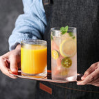 INSETLAN Glass Cups Vintage Glassware Set of 4 Small, Origami Style Transparent Cocktail Glasses Set, Bar Beverages Ice Coffee Cup Juice Ripple Drinkware, 270ml (S)