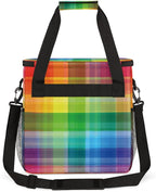 Colorful Rainbow Plaid Coffee Maker Carrying Bag, Coffee Machine Travel Storage Tote Bag Compatible with K-Mini or K-Mini Plus, Portable Single Serve Coffee Brewer Case with Pockets, for K-Cup Pods