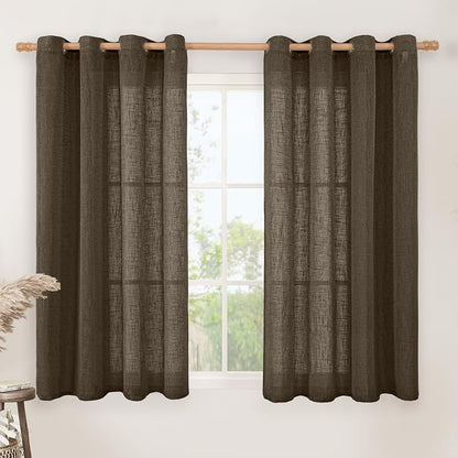 Semi Sheer Linen Curtains 45 Inches Long, Linen Textured Light Filtering Panels by LAMIT