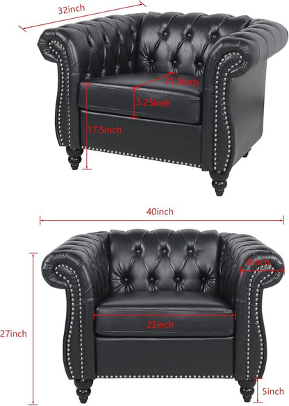 LEVNARY Leather Upholstered Armchair, Mid-Century Modern Single Sofa Chair - Image 2