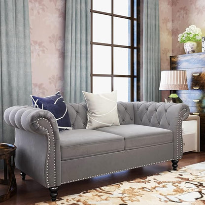 Mid-Century 2 Seater Sofa, Velvet Loveseat by YUCHIATHSoulFurniture