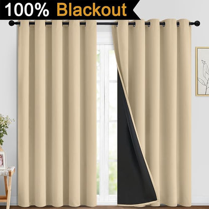Yakamok Beige 100% Blackout Curtains 84 Inches Long - Image 2