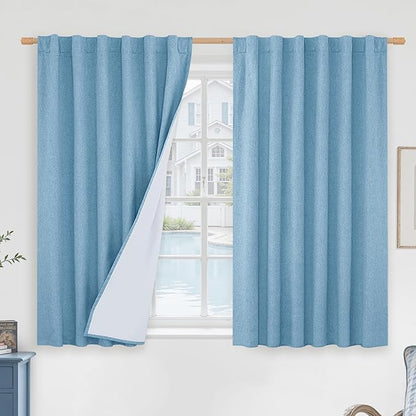 Blue 100% Blackout Linen Window Curtains by LAMIT