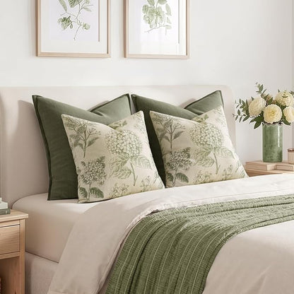 Set of 2 Decorative Floral Pillow Covers 22x22 Inch Sage Green | Neutral - Image 6