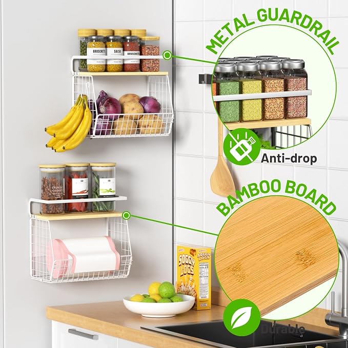 Magnetic Shelf for Fridge with Wood Lid, Fruit Potato and Onion Storage Bins - Image 2