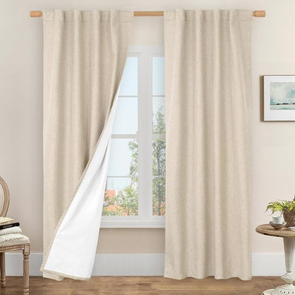 84 Inch Length 100% Blackout Linen Curtains by LAMIT