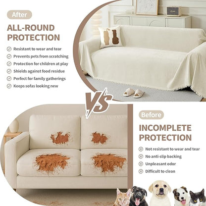 Couch Cover for Dogs, Boho Sofa Covers for 3 Cushion Couch, Chenille Sofa - Image 2