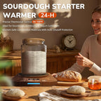 Sourdough Starter Warmer Mat - 24H Timer - Precise 1°F Thermostat Control (70-100°F) - Smart Memory Warming On/Off - Fits Jars Up to 40oz - Perfect for Home Baking (Brown)