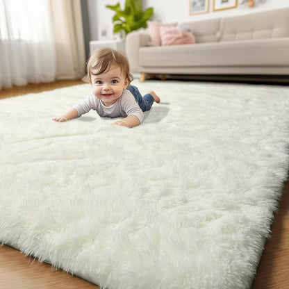 Amdrebio Cream Ivory White Fluffy Plush Big Rug 6x9 - Image 7
