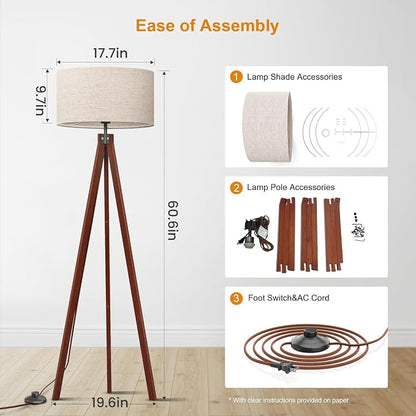 LEPOWER Wood Tripod Floor Lamp, Mid Century Standing Lamp, Modern Design - Image 8
