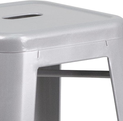 Flash Furniture Commercial Grade 30" High Backless Silver Metal Indoor-Outdoor - Image 9
