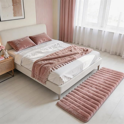 Dusty Rose Rabbit Striped Plush Rug 2'x6', Fluffy Faux Fur Shaggy Area Rug - Image 2