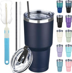 30 oz Tumbler with Lids and Straws, Stainless Steel Insulated Coffee Tumbler, Double Wall Vacuum Insulated Travel Mug Cup, Leakproof Thermal Coffee Cup for Hot and Cold Drinks (Navy Blue)