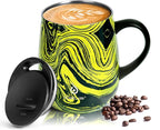 Ideus 16 oz (470 ml) Insulated Coffee Mug with Handle and Lid, Double Wall Stainless Steel Vacuum Thermal Coffee Mug, Travel Coffee Cup Thermal Cup for Home and Office (Yellow Zebra)