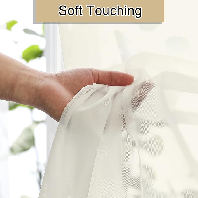 Cream Sheer Curtains 54 Inch Length 2 Panels, Voile Airy Curtains - Image 7