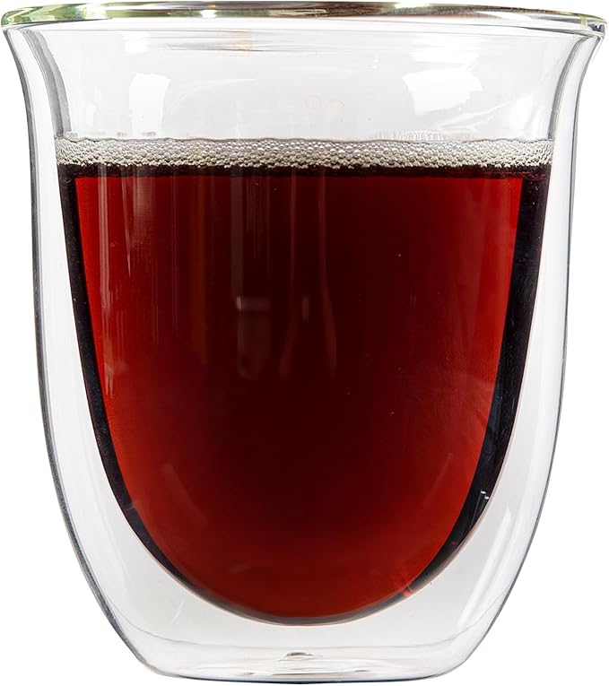 Restaurantware-Forma Professional 6.8 Ounce Double Wall Coffee Cups, 12 Insulated Latte Glasses - Dishwashable, Reusable, Clear Glass Beverage Cups, Freezable, For Hot Or Cold Beverages