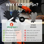 Ekogrips Plus Oven Gloves with Fingers, Comfy Waterproof Silicone Oven Mitts Heat Resistant with Long Cuff, Insulated BBQ Gloves Perfect for Grilling, Baking, Smoker, Canning, and Pizza, Grey, OSFM