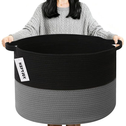 90L Extra Large Blanket Basket, Woven Laundry Basket Hamper by HZFTJOY