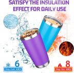 20oz Tumbler with Lid Double Wall Vacuum Insulated Travel Coffee Mug Stainless Steel Thermal Cup Powder Coated Sturdy Coffee Tumbler Bulk for Hot and Cold Beverages(Purple-Blue-Lavender-Yellow,4)