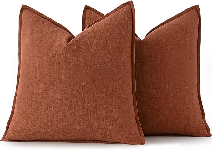 MIULEE Decorative Linen Pillow Covers 20x20 Inch Rust | Boho Farmhouse​ ​Fall - Image 6
