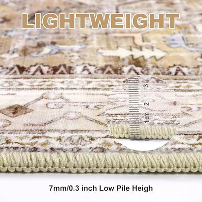 Yamaziot Washable Runner Rug, 3x8 Non-Slip Boho Vintage Hallway Kitchen Rug | - Image 3