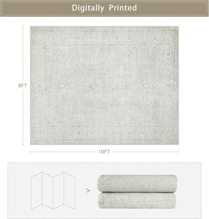 8x10 Washable Area Rugs for Living Room, Dining Room | Neutral, Ultra Soft Faux - Image 2
