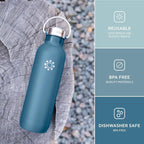 Lifefactory 32-Ounce Stainless Steel Vacuum-Insulated Sport Bottle, Dark Denim