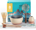 Artisan Matcha Whisk Set - 8 Pcs Premium Matcha Set with Bowl (Chawan), Bamboo Whisk & Tools | Matcha Kit for Making Breakfast/Latte | Gift for Matcha Lovers (Sunset Yellow)