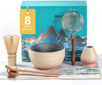 Artisan Matcha Whisk Set - 8 Pcs Premium Matcha Set with Bowl (Chawan), Bamboo Whisk & Tools | Matcha Kit for Making Breakfast/Latte | Gift for Matcha Lovers (Sunset Yellow)