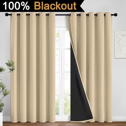 Yakamok Beige 100% Blackout Curtains 96 Inches Long - Image 2