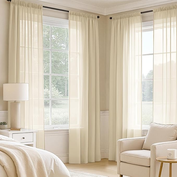 MIULEE Cream Sheer Curtains 72 Inches Long 4 Panels 42 x 72 Inches | Light - Image 2