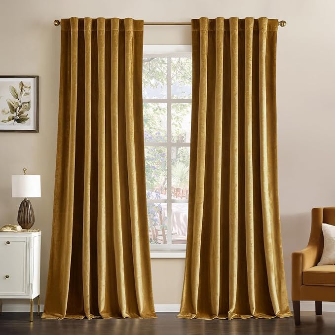 MIULEE Gold Velvet Curtains 52x96 inches Luxury Blackout Curtains | Thermal by MIULEE