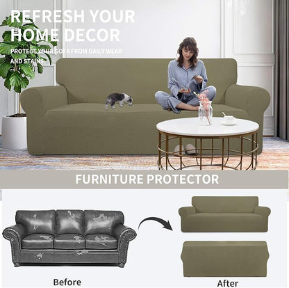 Easy-Going Stretch Loveseat Couch Covers Washable Khaki | 1-Piece Loveseat - Image 4