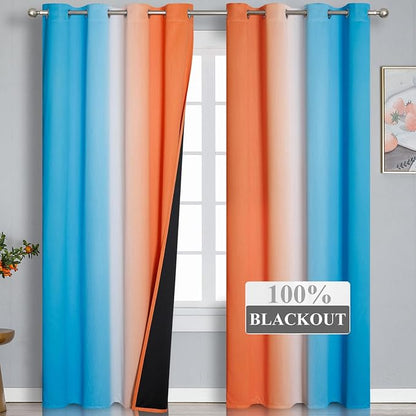 Ombre Orange and Blue Blackout Curtains 52Wx84L Inch Long | Gradient Curtains - Image 2