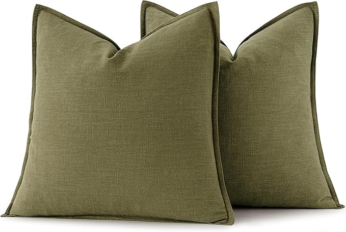 MIULEE Decorative Linen Pillow Covers 18x18 Inch Green | Boho Farmhouse​ - Image 6