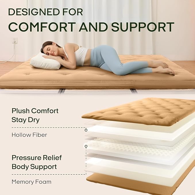 ZonLi Japanese Floor Futon Mattress Twin Size 75"x 39", 100% Cotton Cover 2.5'' - Image 3