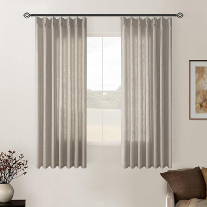 Burlywood Birch Pinch Pleated Linen Semi Sheer 54 Inch Curtains 2 Panels | by Twodrapes