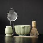 Matcha Whisk Set, Matcha Bowl with Spout, Matcha Whisk, Chasen Holder, Sifter, Bamboo Scoop - 5 Pcs Perfect Matcha Making Kit for Matcha Lover and Tea Ceremony (Speckled Green)
