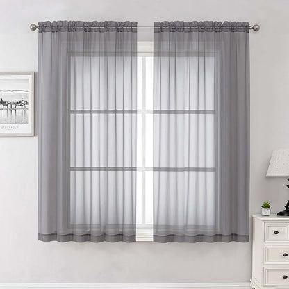Charcoal Grey Sheer Curtains 63 Inch Length 2 Panels, Rod Pocket Light by Lecloud