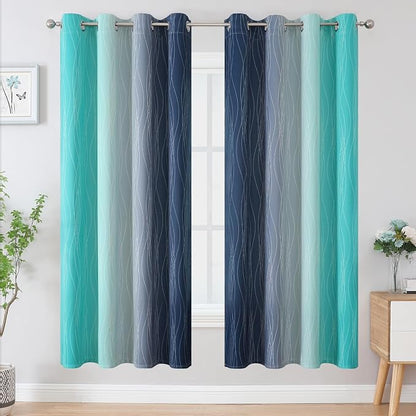 Navy Blue and Teal Gradient Blackout Curtains - Image 2