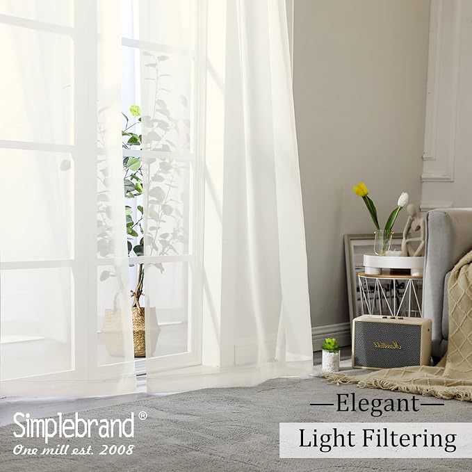 Simplebrand Ivory Sheer Curtains, 2 Panels Set - Image 7