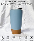 Mora Double Wall Ceramic Coffee Travel Mug with Lid, 14 oz, Portable, Microwave, Dishwasher Safe, Insulated Reusable Tall Cup, Splash Resistant Lid - To Go Tumbler for Car Cup Holder, Dusty Blue