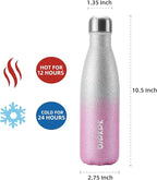 BJPKPK 17oz Insulated Water Bottles Stainless Steel,Sports Water Bottles Keep Cold for 24 Hours and Hot for 12 Hours,BPA Free,Glitter Silver Pink
