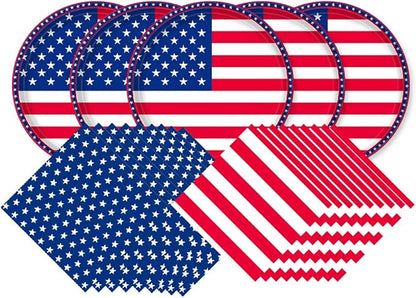 Gatherfun American Flag Patriotic Party Supplies Disposable Napkins and Paper Plates for Veterans Day Election Day 4th of July Independence Day Decorations, Serve 50