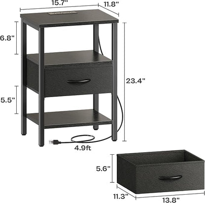 SUPERJARE Nightstand with Charging Station, Bed Side Table with Adjustable - Image 3
