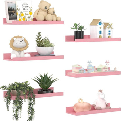 upsimples Pink Shelves for Wall, Living Room, Game Room, 6 Pack Wall Mounted by upsimples