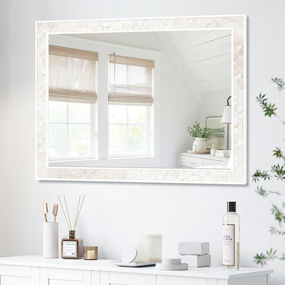 Tanmicoshomy White Shell Framed Rectangular Mirrors - Image 2